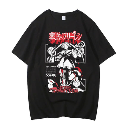 High Quality Cotton Frieren Beyond Journey's End Anime Printed T-shirt Comfortable Breathable Short Sleeve Round Neck