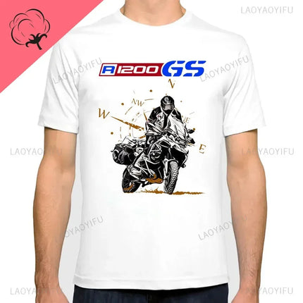 Motorcycle O-Neck Printed T-Shirt Short Sleeve Cotton Tee Case for R1200GS R1250 GS Adventure TShirt Overlander Ride Travel Tops