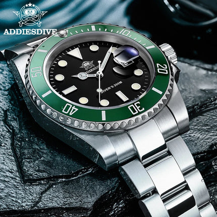 ADDIESDIVE Classic Men's Quartz Watch 20Bar Waterproof Super Luminous Diving Watches Stainless Steel Ceramic Bezel MY-H3-2 Watch