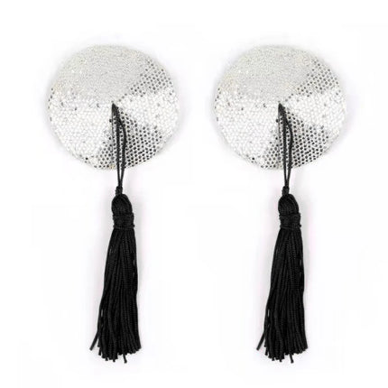 1 Pair Tassel Sequins Round Nipple Stickers Women Sexy Bra Nipple Cover Self Adhesive Reusable Wear Bra Pasties Chest Stickers