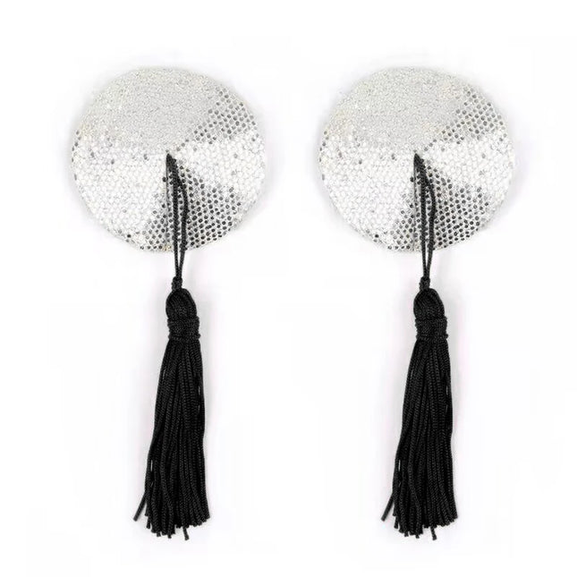 1 Pair Tassel Sequins Round Nipple Stickers Women Sexy Bra Nipple Cover Self Adhesive Reusable Wear Bra Pasties Chest Stickers