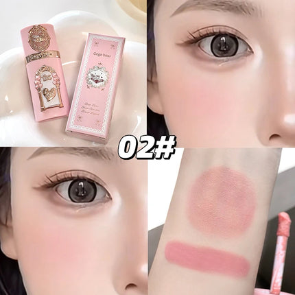 Gege Bear Strawberry Cupid Pink Pop Set Velvet Matte Lip Cream Pressed Powder Liquid Blush Set Long-Lasting Lightweight Makeup
