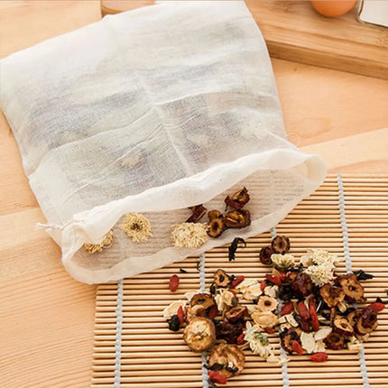 Cotton Cloth Bag Reusable Locking Spice Strainer Mesh Filter Chinese Medicine Herbal Ball Cooking Tools Colander Soup Tea Bag