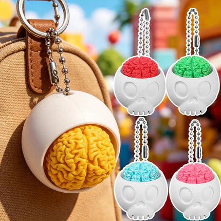 10/1pcs Fun 3D Printed Skull Brain Clicker Keychain Skull Button Fidget Clicker Mechanical Keyboard Bag Pendant Stress Relief