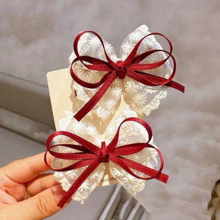 Korean style lace bow children's headwear with little girl's temperament lace hair clip heavy handmade high-end headwear hair cl