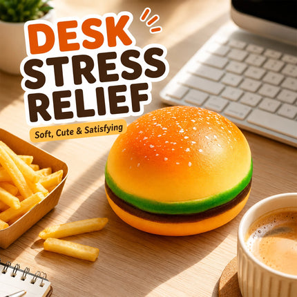 Cute Hamburger Squishy Stress Relief Toy Soft Mochi Squeeze Fidget Toy 8cm Simulated Burger Anti Anxiety Squeeze Toy Desk Decor Funny Gift for Kids Adults