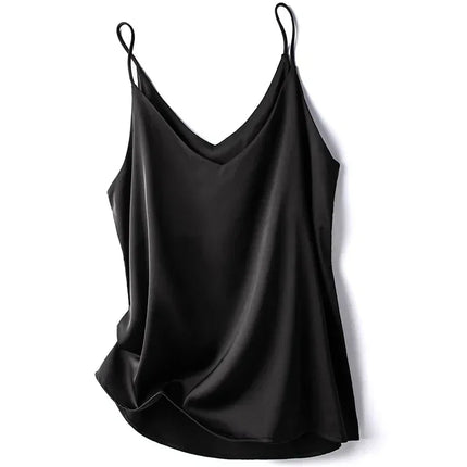 2026 Spaghetti Strap Top Women Halter V Neck Basic White Cami Sleeveless Satin Silk Tank Tops Women's Summer Camisole Crop Top