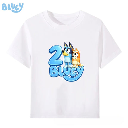 Bluey White Kids Birthday Party T Shirt Number Print 100% Cotton Short Sleeve Tee Boys Girls Age 1-9