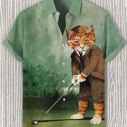 Men's Funny Cat Print Beach Shirts 3D Full Print Hawaiian Shirt for Men Women Summer Short Sleeve Lapel Aloha Shirt Blouse