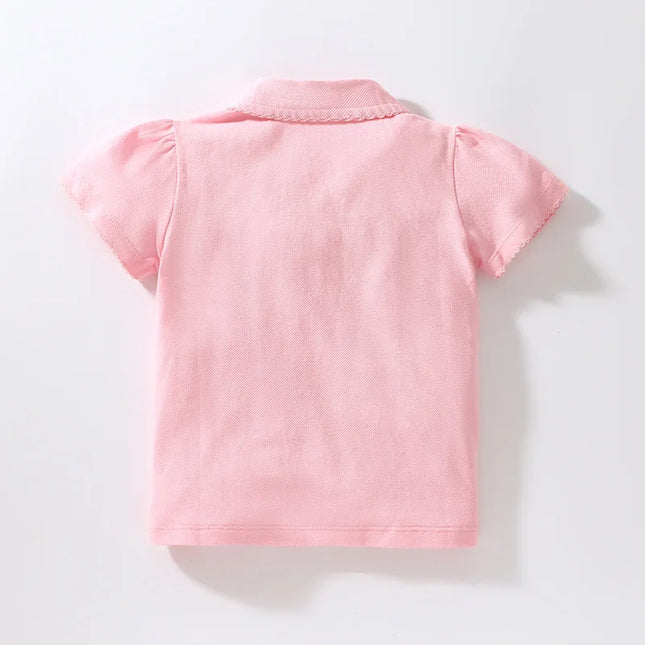 Little maven Girls Polo Shirts New Summer Girls Shorts Sleeve Shirts Solid Pink Colors Children's t-shirts for Girls Clothes