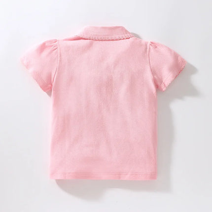 Little maven Girls Polo Shirts Summer Girls Shorts Sleeve Shirts Solid Pink Colors Children's t-shirts for Girls Clothes