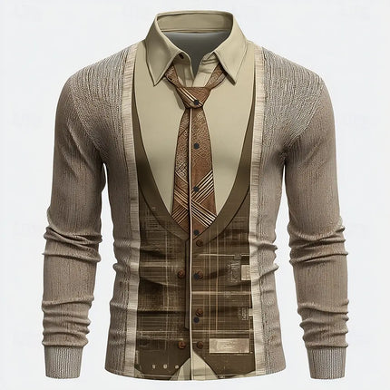 Retro Men's 2025 Long Sleeve Shirt Novelty Faux Collar and Suit Design Autumn Winter Streetwear Casual Comfort Slim Fit Shirts