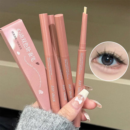 Bicolor Under Eyes Pen Double Ended Lying Silkworm Pencil Nude Lower Eyelid Contour Aegyo-sal Eyeliner Makeup with Detail Brush