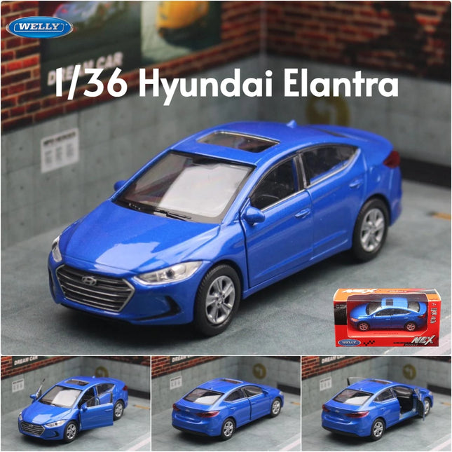 1/36 Hyundai Elantra Toy Car Model Welly Diecast Metal Alloy Vehicle Miniature Pull Back Collection Gift For Children Boys Kid