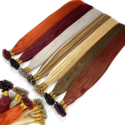 Ugeat Flat Tip Hair Extensions Human Hair Fushion Remy Hair 18-30" 50 Strands/Pack Natural Straight Keratin Hair Extensions