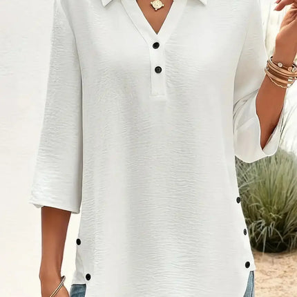 Women's Plus Size Casual Long Sleeve Button Loose Shirt Ladies Comfortable Solid V Neck Blouse
