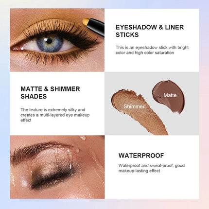 10 Colors Longwear Crease-proof Eyeshadow Pencil Stick Lasting Glitter Shimmer Matte Eye Shadow Highlighter Pen Eyes Makeup Too