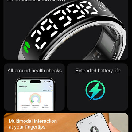 R13 Smart Ring Men Women with Charging Case,Heart Rate Blood Oxygen,Skin Temperature Monitor,5ATM Waterproof For Android iOS