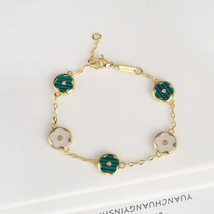 Trendy Creative Adjustable Round Five Leaf Flower Gold-Plated Bracelet Luxury for Women Daily Party Jewelry Accessories Clover