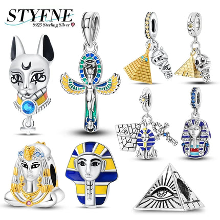 925 Sterling Silver Egyptian Pyramid Mummy Pharaoh Charms Beads Pendant Fit Original Bracelets DIY Jewelry Fine Gift