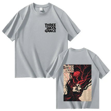 Singer's Three Days of Grace Harajuku Men's and Women's Fashion Round-neck 2025 Summer Pure Cotton 100% Printed T-shirt