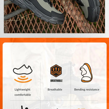 Man Safety Shoes Puncture-Proof Work Sneaker Waterproof Work Shoes Steel Toe Shoes Safety Boots Indestructible Shoes Lightweight
