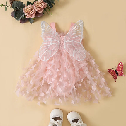 Pudcoco Infant Newborn Baby Girls Rompers Dress, Sleeveless Pleated Butterfly Tulle Patchwork A-line Dress for Party 0-24M