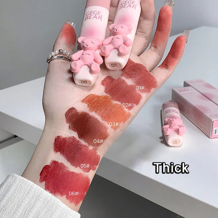 6 Color Girl's Velvet Matte Lipstick Blush Waterproof Long Lasting Cute Bear Lipgloss Non-Stick Cup Makeup Lip Tint Mud Cosmetic