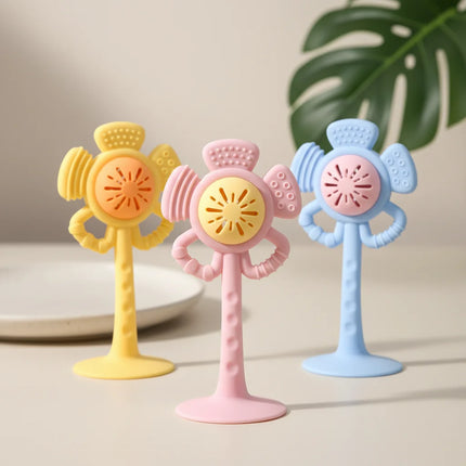 1PK Silicone Flower Suction Toy. Rattle & Sensory Teether for Babies. BPA-Free, Safe & Perfect for Fine Motor Skills.