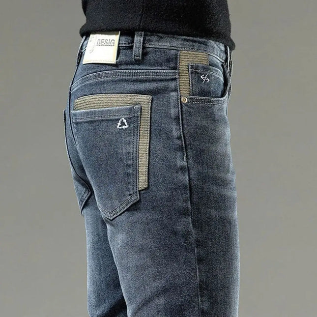 Spring Autumn 2025 Men's High-End Fashion Casual Pants Straight Leg Slim Fit Long Denim Jeans Handsome Cargo Casual Pants Men