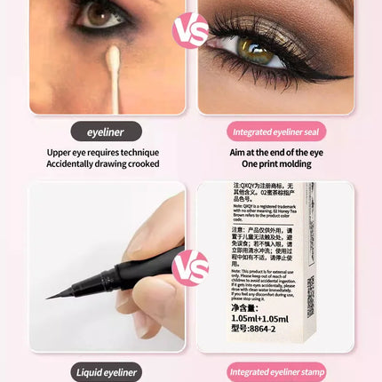 QXQY Easy Stamp Wing Eyeliner Pen - Dual Ended (Stamp + Pencil), Waterproof, Quick Dry, All Day Wear, Foolproof Application, Mus