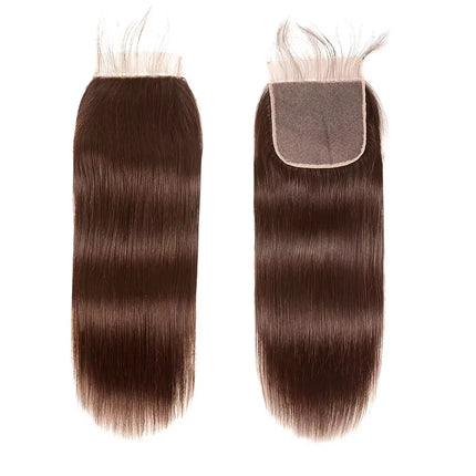4# Chocolate Brown Straight Hair 13X4 Lace Frontal Burmese Remy Human Hair Preplucked 4x4 Transparent Lace Closure Human Hair