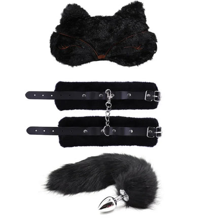 Adjustable Leather Handcuffs Soft Blindfold Bondage Set Anal Plug Adult Toy For Women Men Couples Game