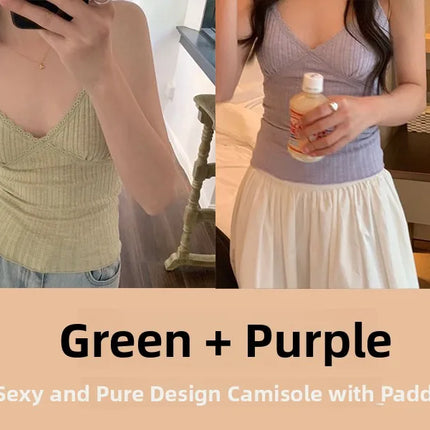 Pure Desire Lace Trim Camisole Tank Top with Chest Pad Summer Slimming Inner Wear Outerwear Beautiful Ba Boting Underwear