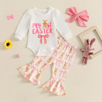 My First Easter Baby Girl Outfit Easter Bunny Shirt Romper Bell Bottoms Pants Newborn Easter Clothes