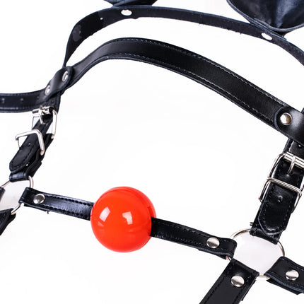 Fetish Bdsm Couples Flirt Erotic Costumes Adjustable Slave Head Leather Bondage Strap Harness Mouth Gag Ball for Men Women