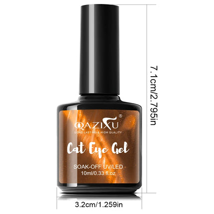 QAZIXU 10ml Brown Cat Eye Gel Nail Polish Golden Magnetic Gel Polish Semi Permanent Soak Off UV LED Nail Art Varnish All Seasons