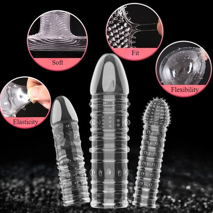1PCS Transparent Penis Covers Extender Men's Crystal Wolf Tooth Condoms Finger Cock Ring Adult Sex Toys For Male Penis Sleeve