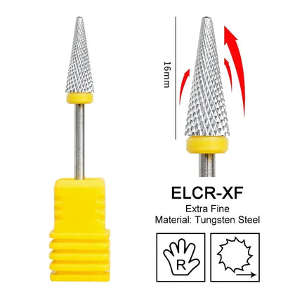 16mm Extra Long Triangle Cone Nail Drill Bits Gold Carbide Milling Cutter Gel Remover Grinding Manicure Tools Accessories 3/32"