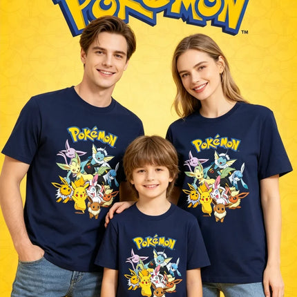 2026 Summer Pokemon Eevee Evolution Family Tees, Cotton Casual Breathable Tops, Parent-Child Shirts for Family Travel Y2k