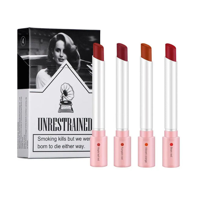 4PCS/Set Creative Cigarette Lipstick Set Matte Long Lasting Waterproof Matt Lip Stick Tube Nude Red Velvet Lip Tint Makeup