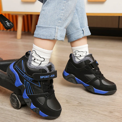 Kids' Sneakers Winter Plush Warm Leather Comfortable Tennis Shoes Casual Outdoor Sports Comfortable Tennis Shoes for Children