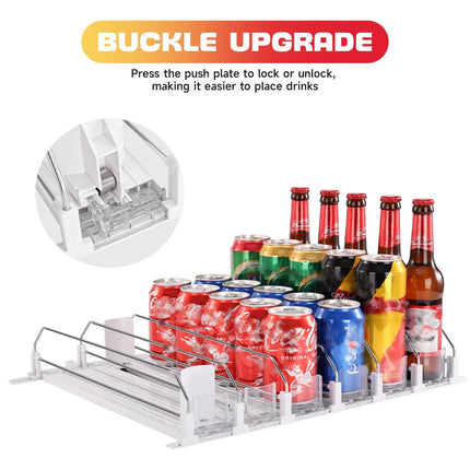 Drink Organizer for Fridge-White Automatic Pusher 6 Rows Glide Soda Dispenser for Fridge-Holds up to 30 Cans