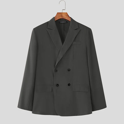 INCERUN Men Sets Solid Color Double Breasted Long Sleeve Blazer & Pants Two Pieces Sets Streetwear Fashion Casual Men's Suits