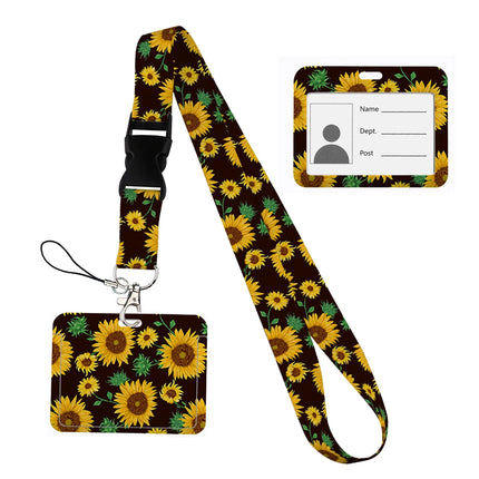Flower design Lanyard Business Credit horizontal Card Holder Neck Strap Keychain Hang Rope ID Badge Holder Lariat Lasso