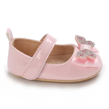 Infant & Toddler Mary Jane Shoes with Bow, Faux Leather, Fabric Lined, Comfortable Flat Sole, with Easy Fasten for Daily & Casua