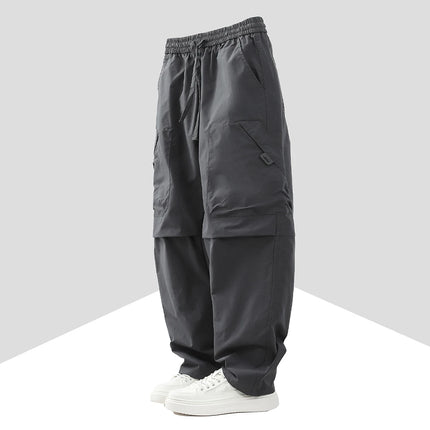 Summer  Pants Men Harajuku Japanese Style Loose Casual Pants Men Solid Comfortable Elastic Waist Trouser Outdoor Walking Hiking