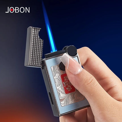 JOBON New Style Direct-jet Visible Transparent Gas Chamber Inflatable Lighter Windproof Men's Metal Cigarette Lighter Gift