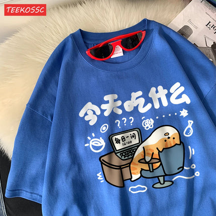 Funny Comic Cat Cotton Women's T-Shirts Cartoons Prints T-Shirts Soft O-Neck Oversize Short Sleeve Tops Summer Women's Clothes