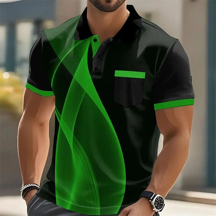 Colorful 3D Printed Striped Polo Shirt Men's Geometric Pattern Short Sleeve Summer Casual Lapel Top